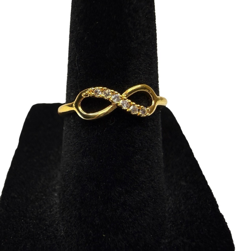 Elegant Infinity Symbol Ring Gold Tone Pave Clear Stones Fashion Jewelry Size 6 - Picture 6 of 6